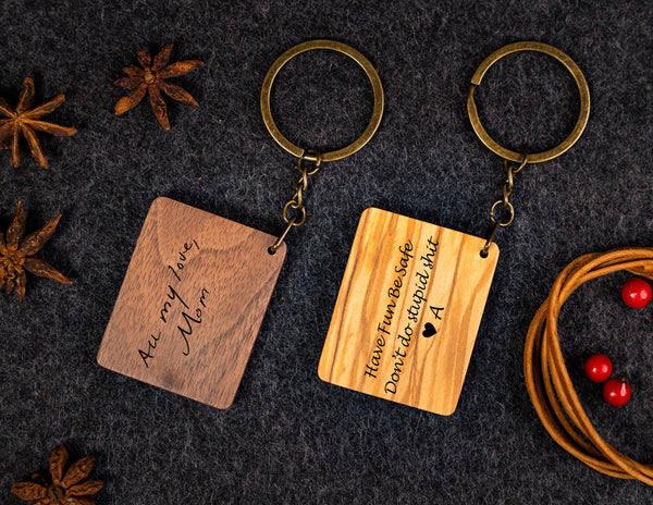 Square Wooden Keychain Walnut and Olive