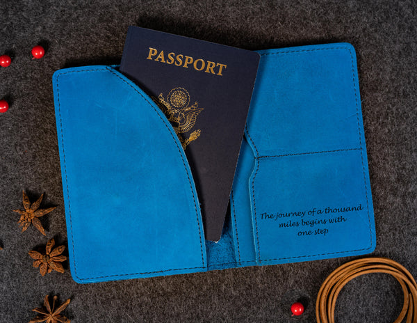 Genuine Leather Passport Holder Navy
