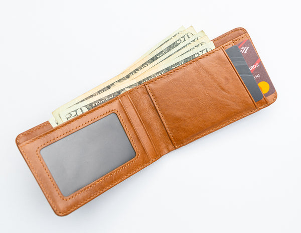 Bi Fold Men Wallet RFID blocking Brown
