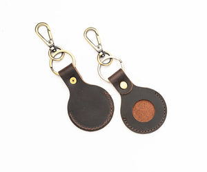 Genuine Leather Airtag Holder Brown
