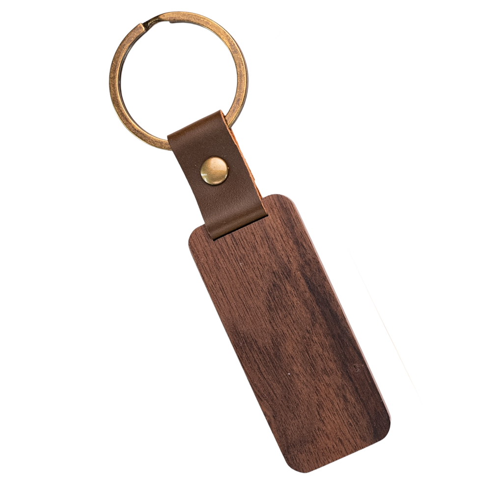 20 Unfinished Wooden Walnut Wooden Keychain With Rectangle Leather